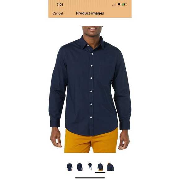 Amazon Essentials Men's Long-Sleeve Regular-fit Stretch cotton Shirt Size L NWT - Picture 5 of 12
